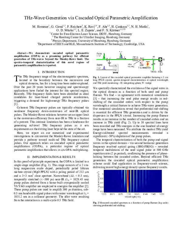 (PDF) THz-wave generation via cascaded optical parametric amplification