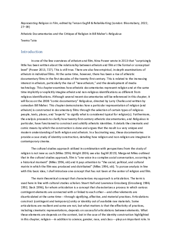 (PDF) Atheistic Documentaries and the Critique of Religion in Bill ...