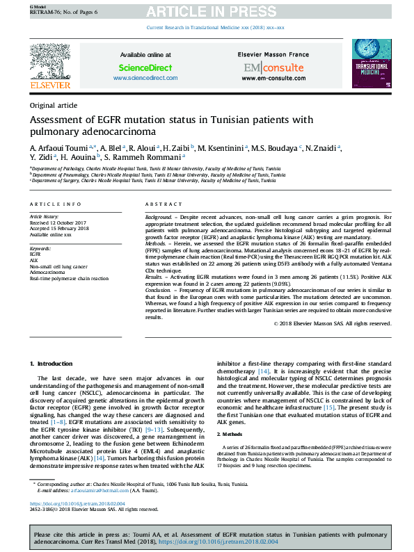 (PDF) Assessment of EGFR mutation status in Tunisian patients with ...