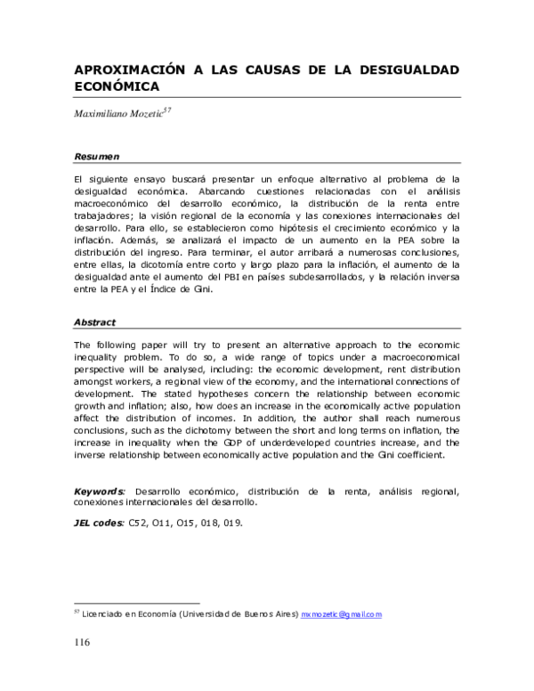 (PDF) Aproximación a las causas de la desigualdad económica
