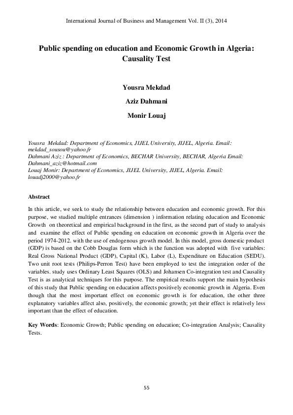 (PDF) Public spending on education and Economic Growth in Algeria ...
