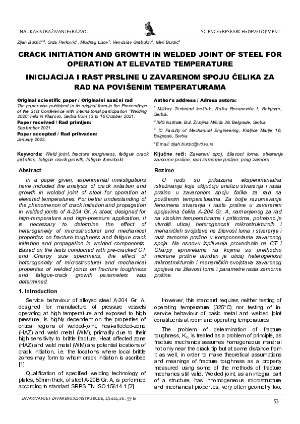 (PDF) Crack initiation and growth in welded joint of steel for ...