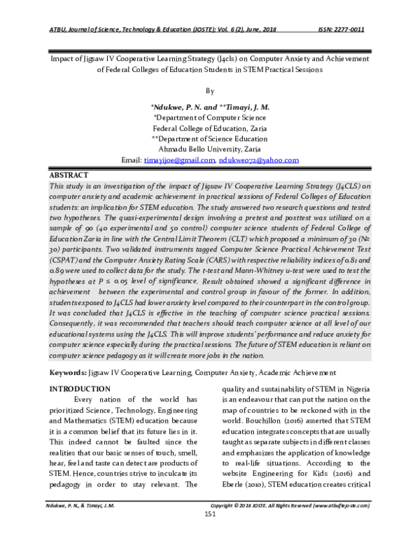 (PDF) Impact of Jigsaw IV Cooperative Learning Strategy (J4cls) on ...