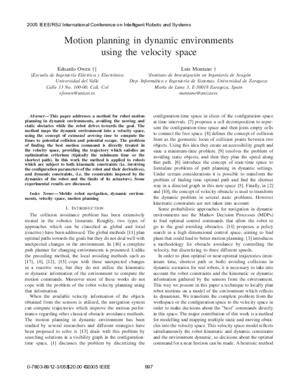 (PDF) Motion Planning in Dynamic Environments Using Velocity Obstacles
