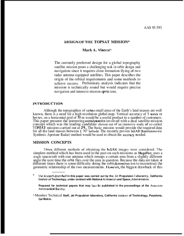(PDF) Design of the TOPSAT Mission