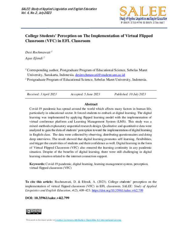 (PDF) College Students’ Perception On The Implementation Of Digital ...