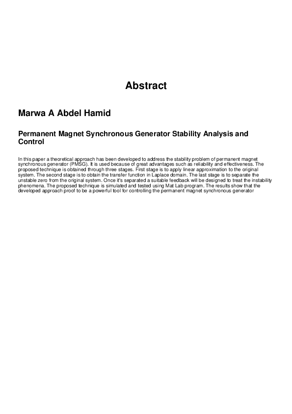 (PDF) Permanent Magnet Synchronous Generator Stability Analysis and Control
