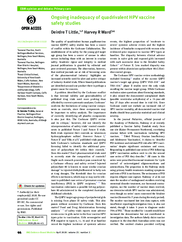 (PDF) Ongoing inadequacy of quadrivalent HPV vaccine safety studies