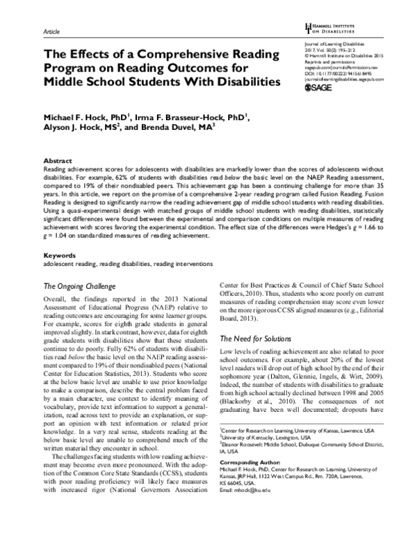 (PDF) The Effects of a Comprehensive Reading Program on Reading ...