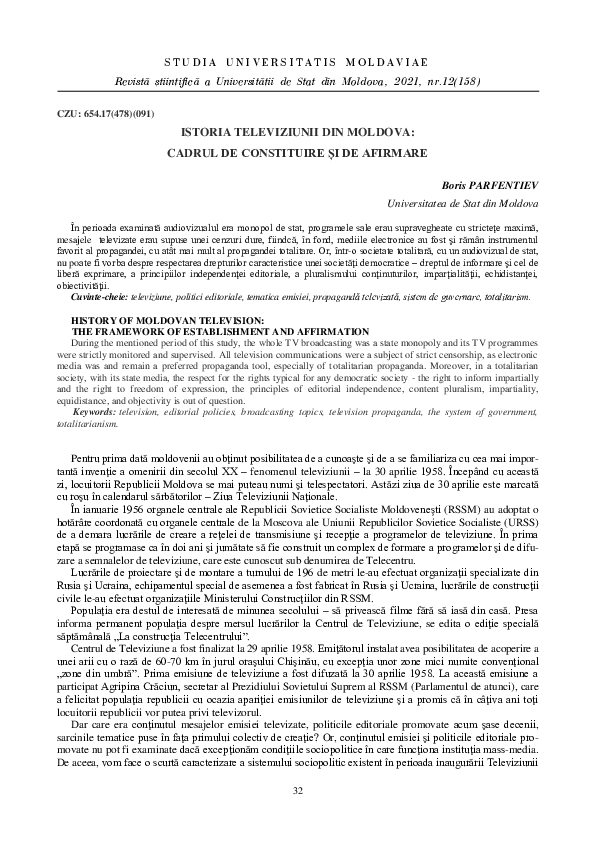 (PDF) Istoria Televiziunii Din Moldova: Cadrul De Constituire Și De ...