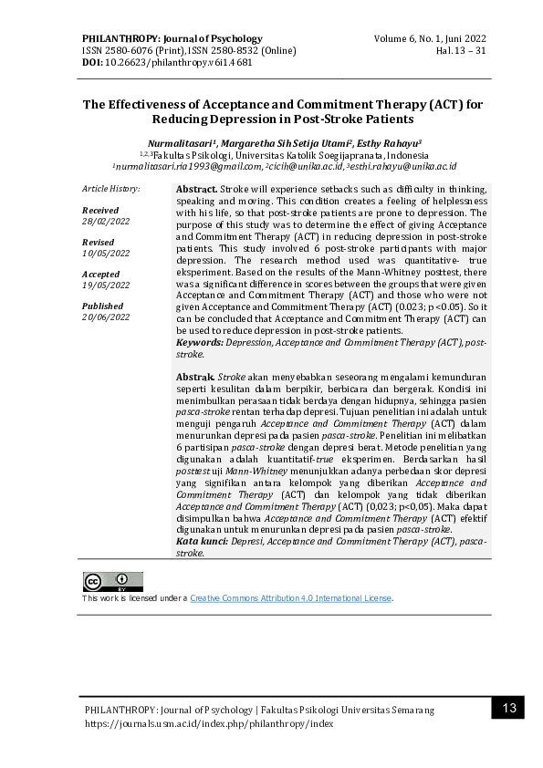 (PDF) The Effectiveness of Acceptance and Commitment Therapy (ACT) for ...