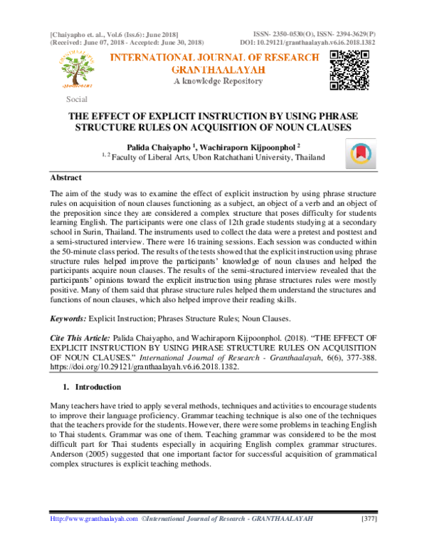(PDF) The Effect of Explicit Instruction by Using Phrase Structure ...