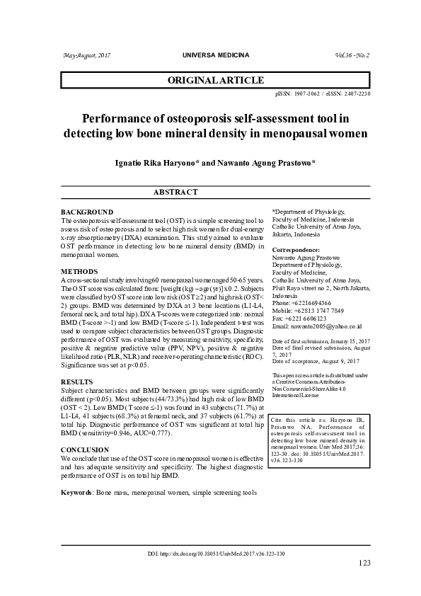 (PDF) Performance of osteoporosis self-assessment tool in detecting low ...