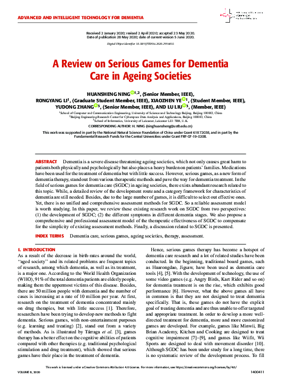 (PDF) A Review on Serious Games for Dementia Care in Ageing Societies