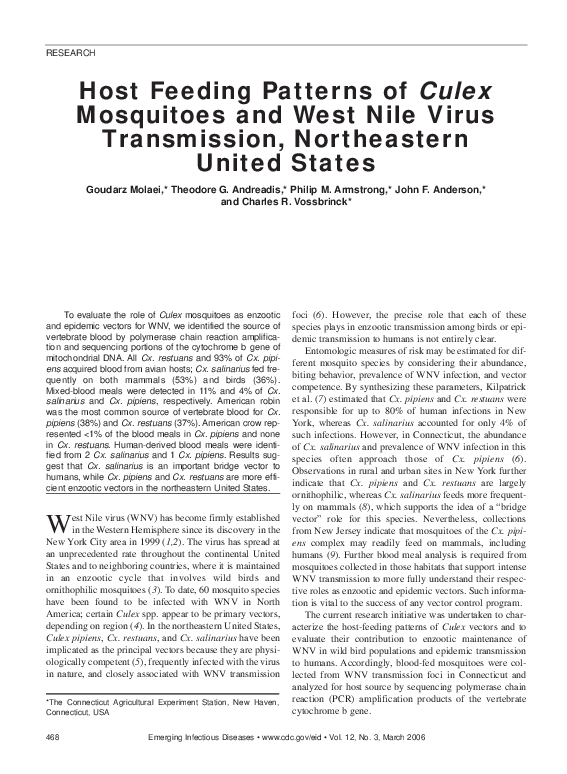 (PDF) Host Feeding Patterns of Culex Mosquitoes and West Nile Virus ...