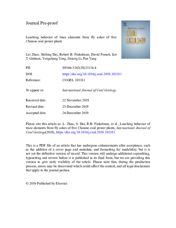 (PDF) Leaching behavior of trace elements from fly ashes of five ...
