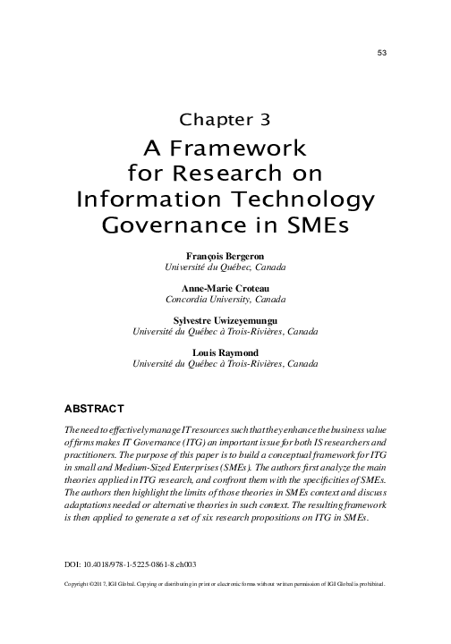 (PDF) A Framework for Research on Information Technology Governance in SMEs