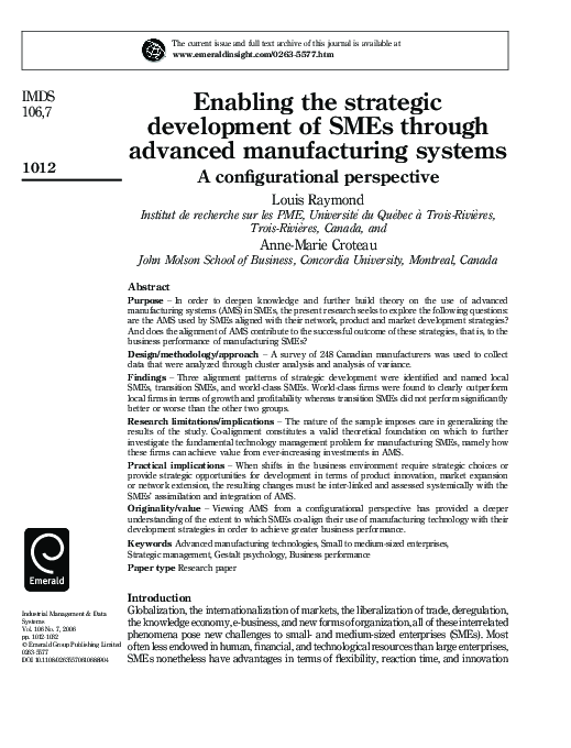 (PDF) Enabling the strategic development of SMEs through advanced ...