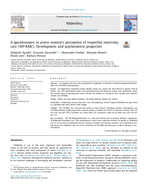 (PDF) A questionnaire to assess women's perception of respectful ...