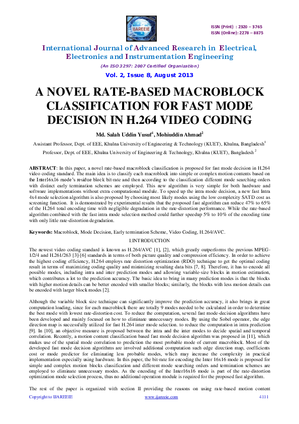 (PDF) A novel rate-based macroblock classification for fast mode ...