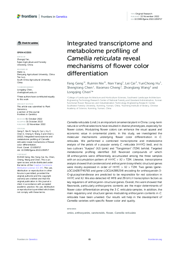 (PDF) Integrated transcriptome and metabolome profiling of Camellia ...