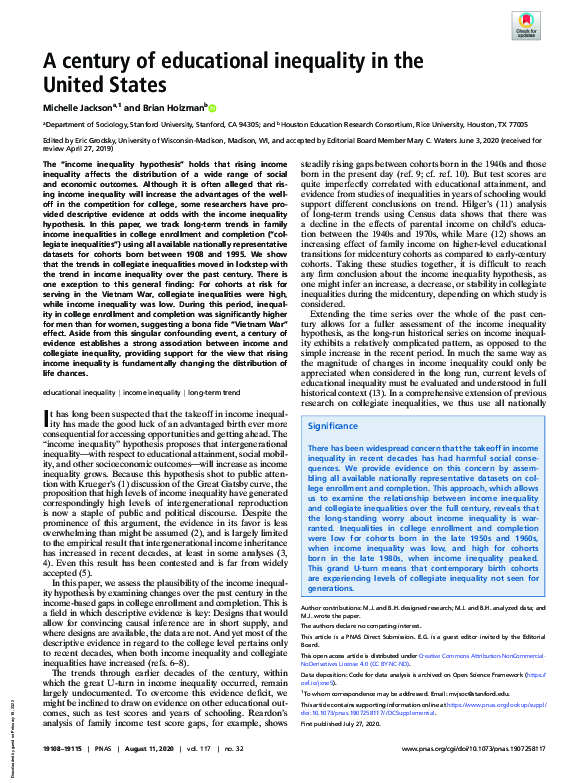(PDF) A century of educational inequality in the United States