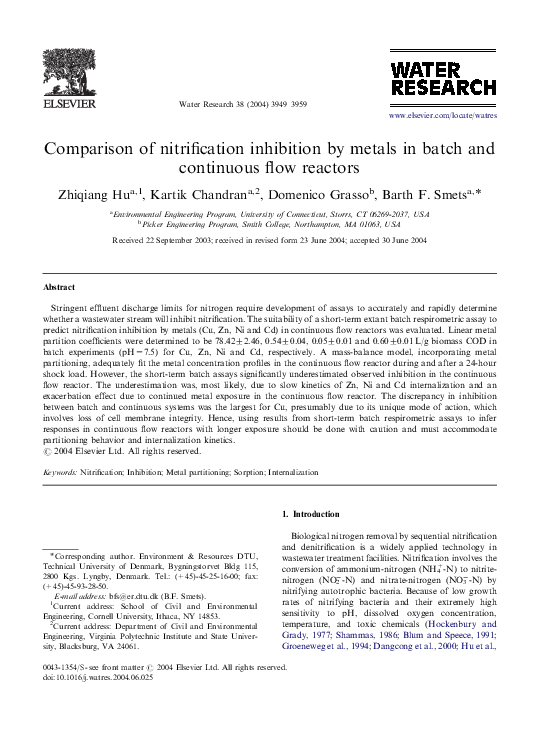 (PDF) Comparison of nitrification inhibition by metals in batch and ...