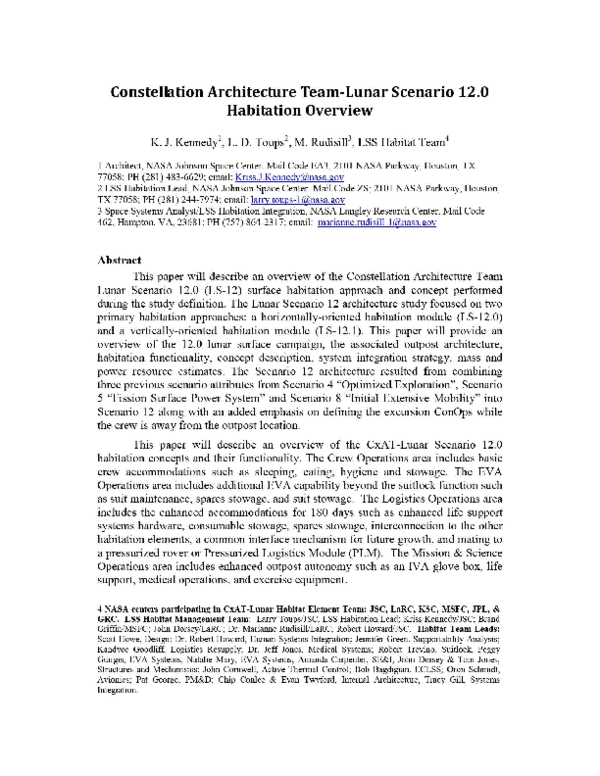 (PDF) Constellation Architecture Team-Lunar Scenario 12.0 Habitation ...