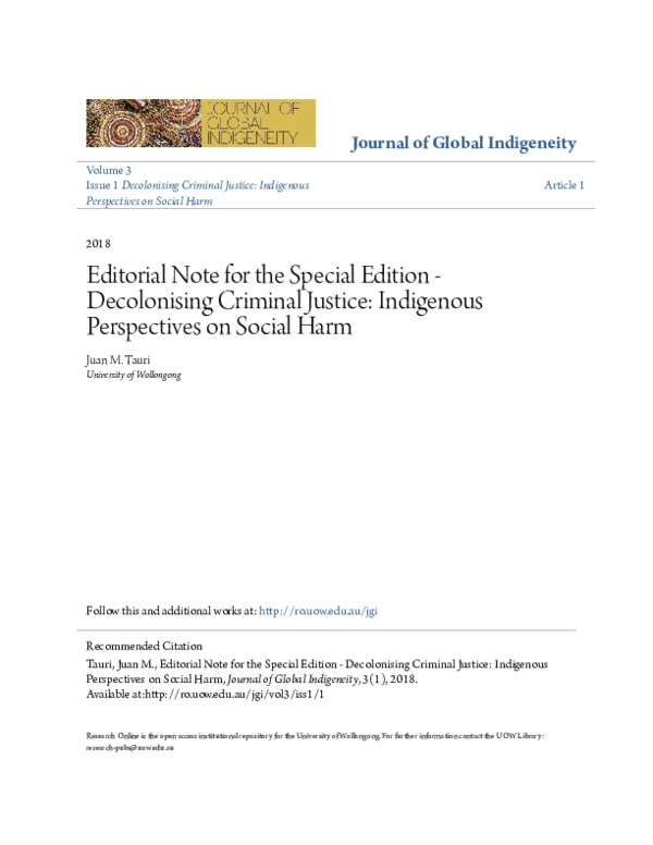 (PDF) Editorial Note for the Special Edition - Decolonising Criminal ...