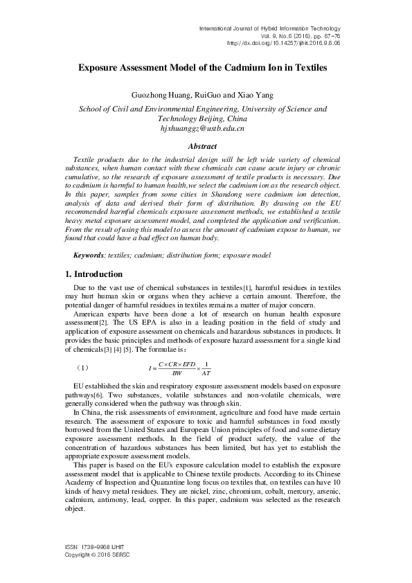 (PDF) Exposure Assessment Model of the Cadmium Ion in Textiles