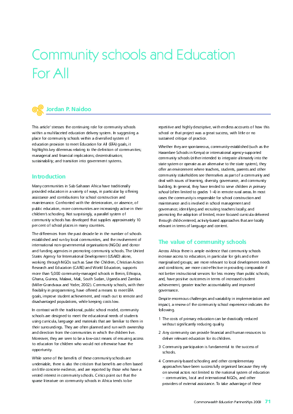 (PDF) Community schools and Education For All