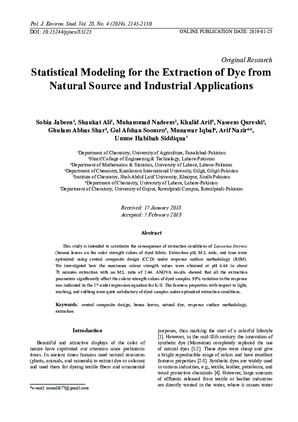 (PDF) Statistical Modeling for the Extraction of Dye from Natural ...