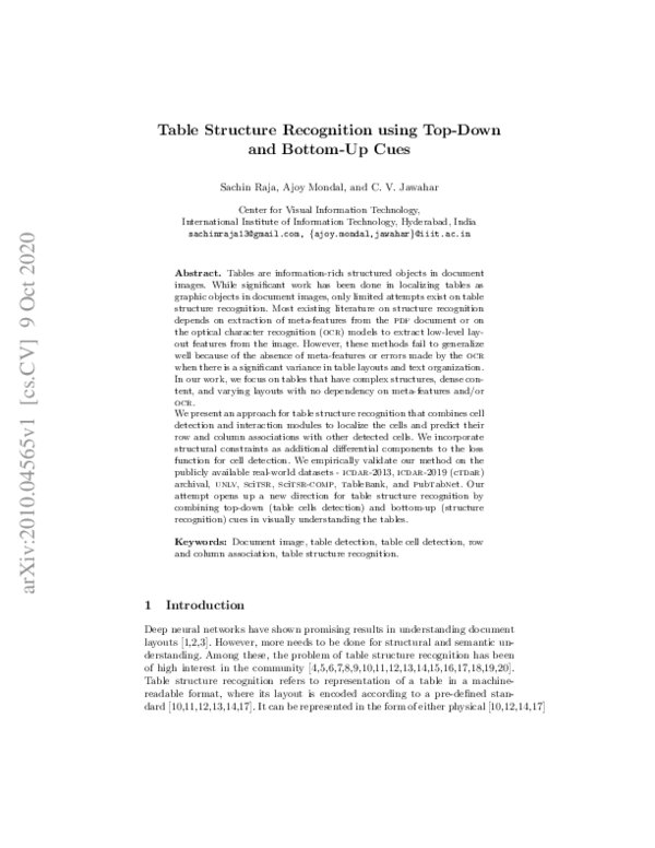 (PDF) Table Structure Recognition using Top-Down and Bottom-Up Cues