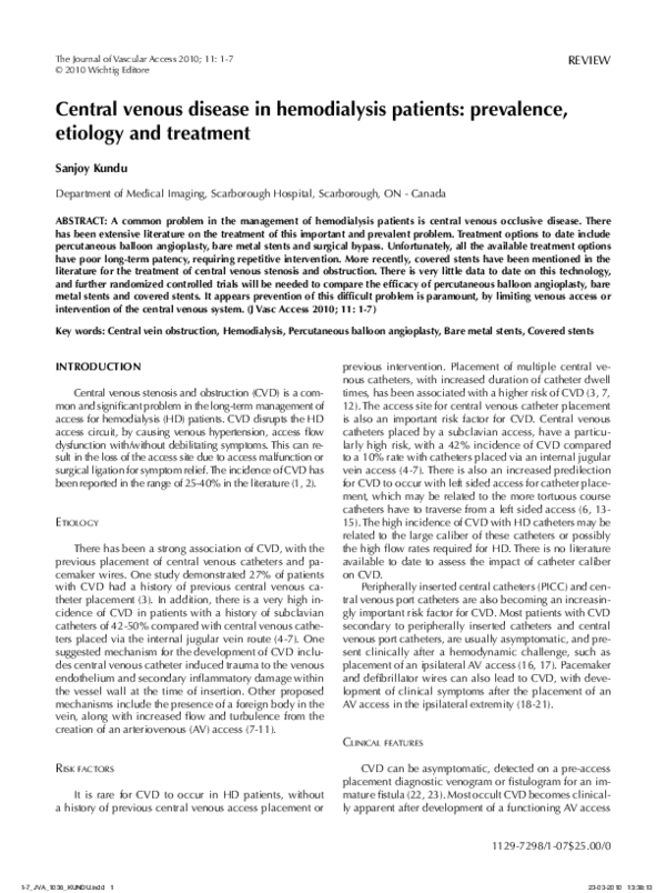 (PDF) Central Venous Disease in Hemodialysis Patients: An Update