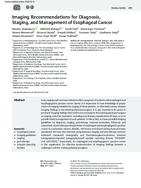 (PDF) Imaging Recommendations for Diagnosis, Staging, and Management of ...