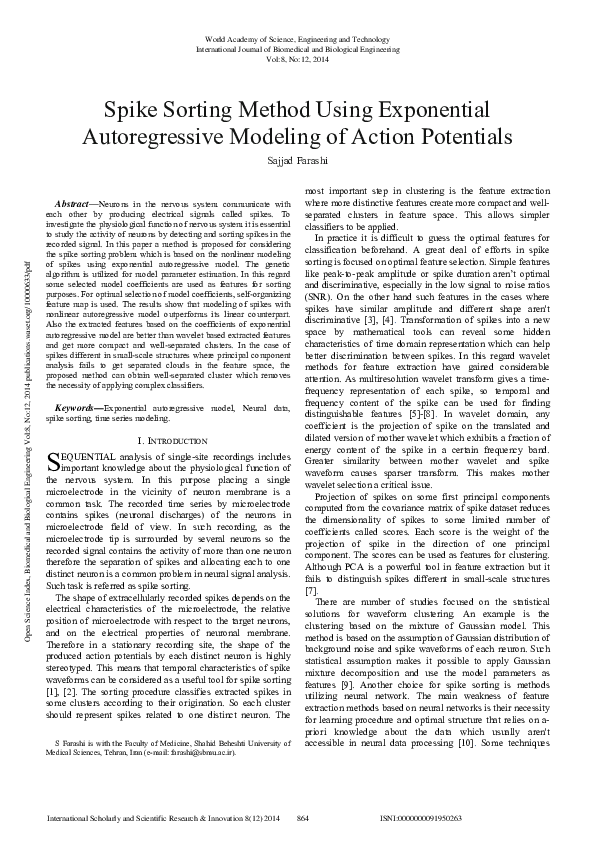(PDF) Spike Sorting Method Using Exponential Autoregressive Modeling Of ...