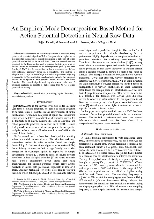 (PDF) An Empirical Mode Decomposition Based Method For Action Potential ...