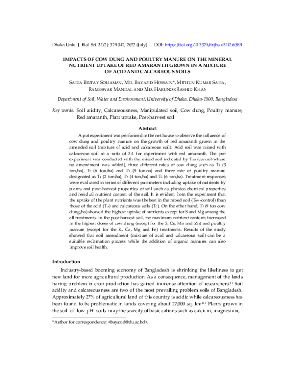 (PDF) Impacts of Cow Dung and Poultry Manure on the Mineral Nutrient ...