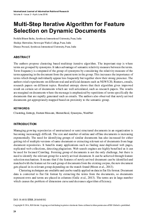 (PDF) Multi-Step Iterative Algorithm for Feature Selection on Dynamic ...
