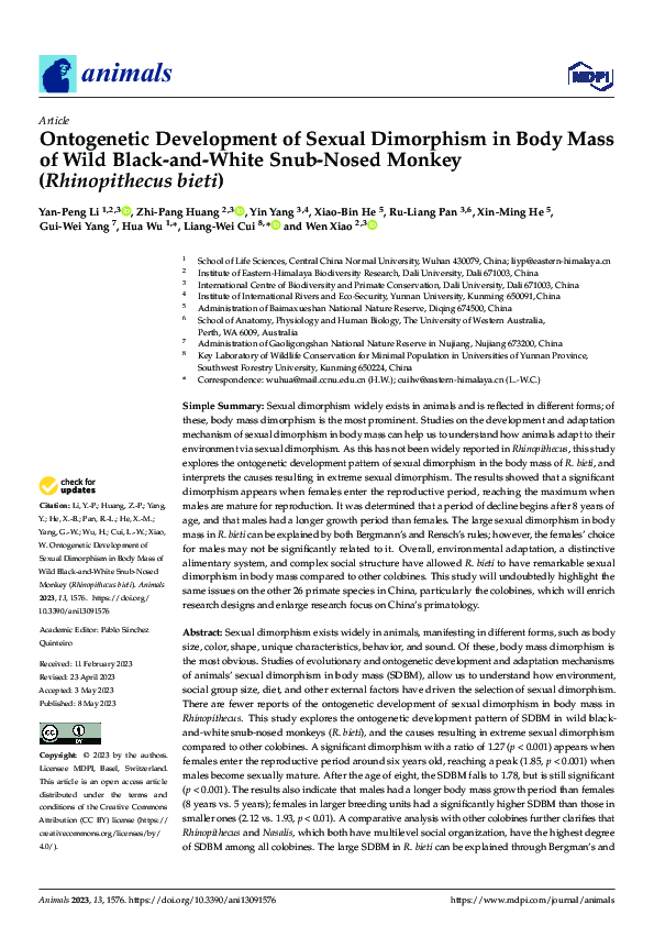 (PDF) Ontogenetic Development of Sexual Dimorphism in Body Mass of Wild ...