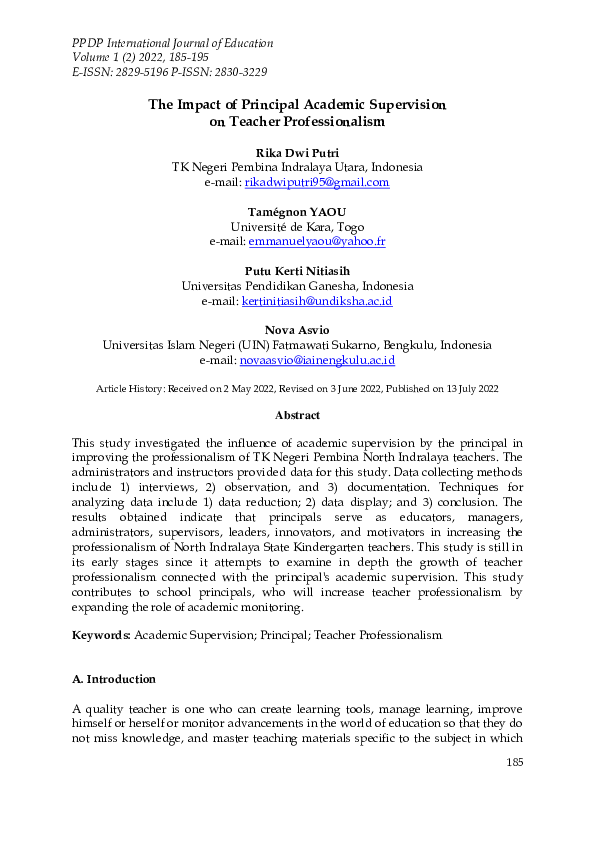 (PDF) The Impact of Principal Academic Supervision on Teacher ...