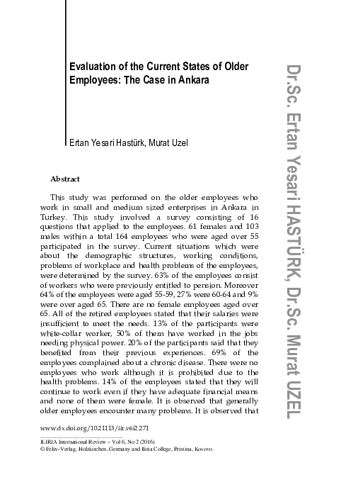 (PDF) Evaluation of the Current States of Older Employees: The Case in ...
