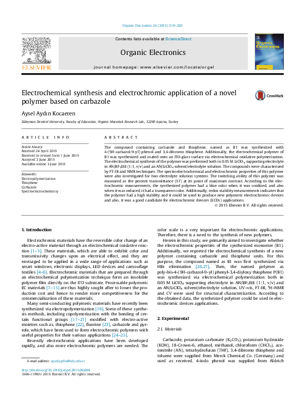 (PDF) Electrochemical synthesis and electrochromic application of a ...