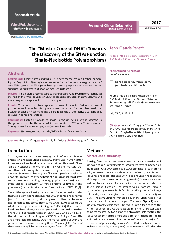 (PDF) The “Master Code of DNA”: Towards the Discovery of the SNPs ...