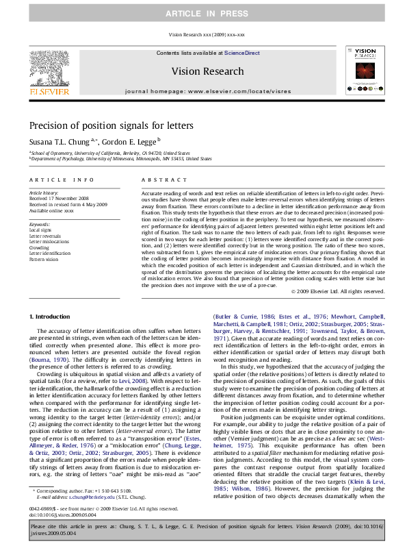 (PDF) Precision of position signals for letters