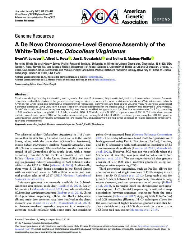 (PDF) A De Novo Chromosome-Level Genome Assembly of the White-Tailed ...