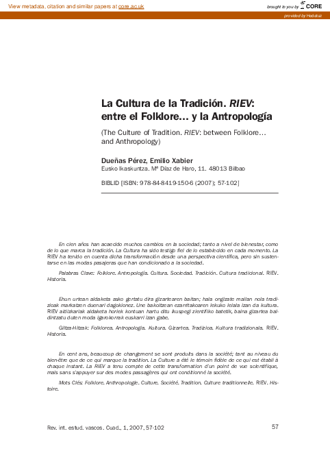 (PDF) La Cultura de la Tradición. RIEV: entre el Folklore... y la ...