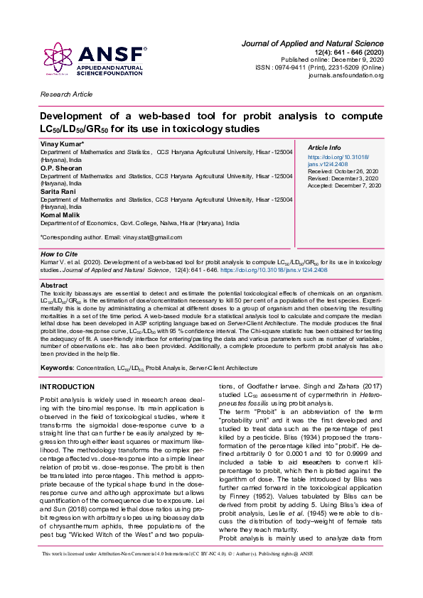 (PDF) Development of a web-based tool for probit analysis to compute ...