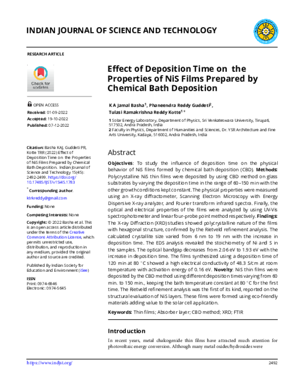 (PDF) Effect of Deposition Time on the Properties of NiS Films Prepared ...
