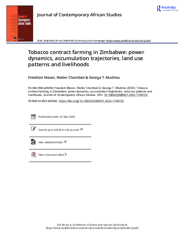 PDF) Tobacco contract farming in Zimbabwe: power dynamics, accumulation  trajectories, land use patterns and livelihoods
